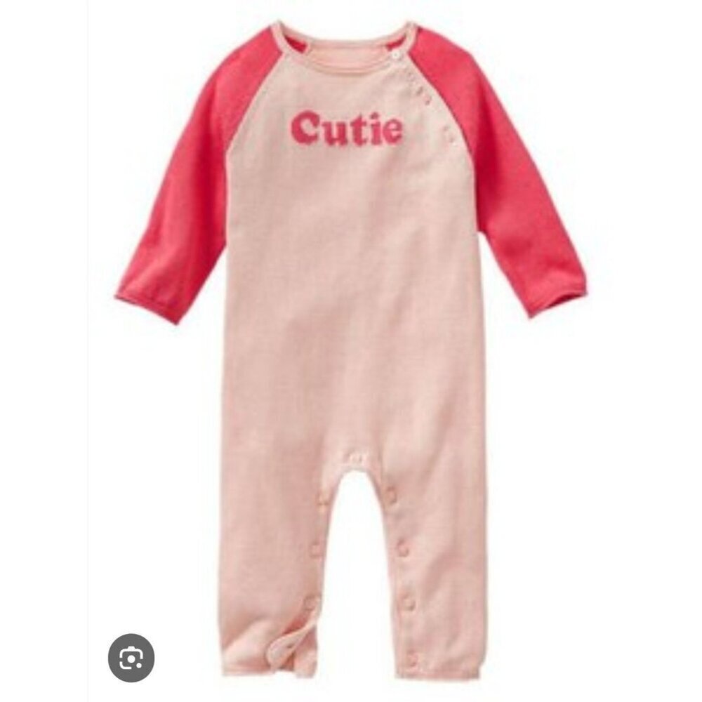 New Baby Gap Peach & Red Knit Romper Cutie 12-18 Months 100% Cotton